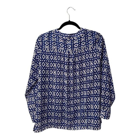 Chico's Blue and White 3/4 Sleeve Buttoned Blouse - Picture 4 of 8